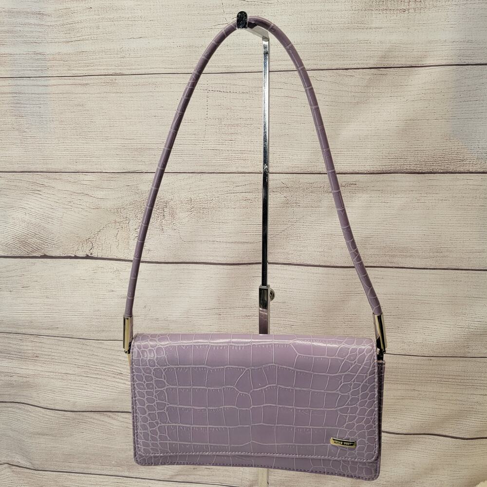 Nine West Lavender Faux Croc Embossed Mini Shoulder Bag, Y2K